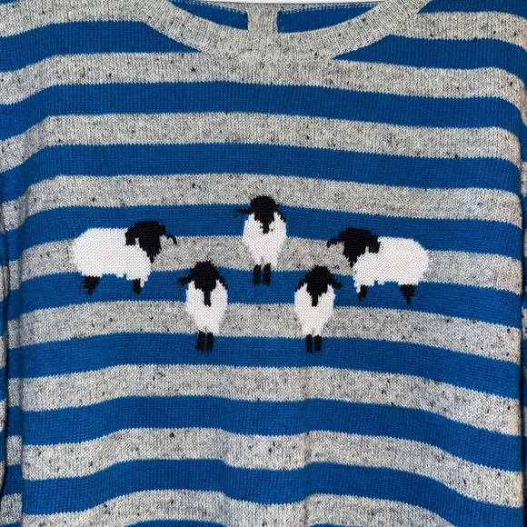 Talbots Blue and Gray Striped Sweater with Sheep Motif - Picture 3 of 4